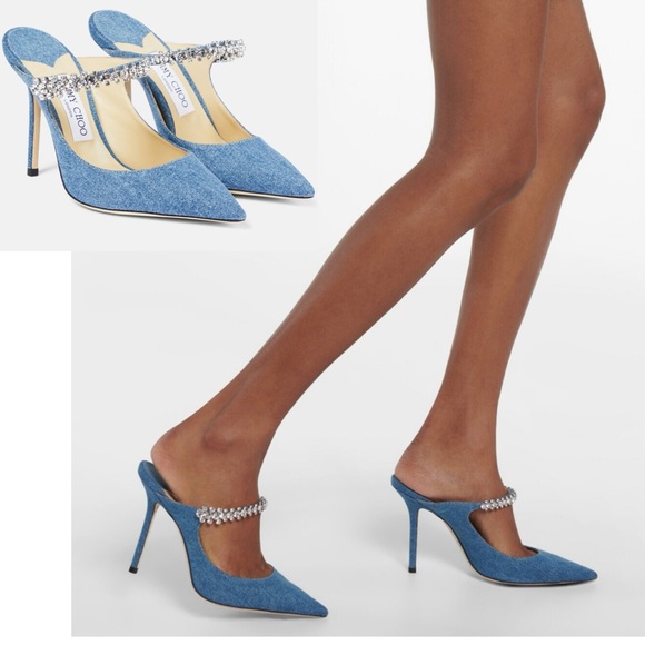 New Jimmy Choo Bing 100 embellished denim mules 39 $1,095 - Picture 3 of 15